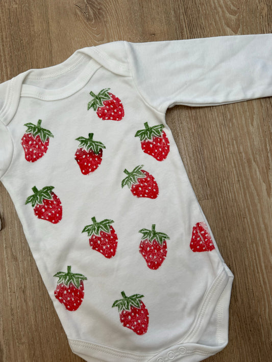 Strawberry print baby grow- Long sleeve