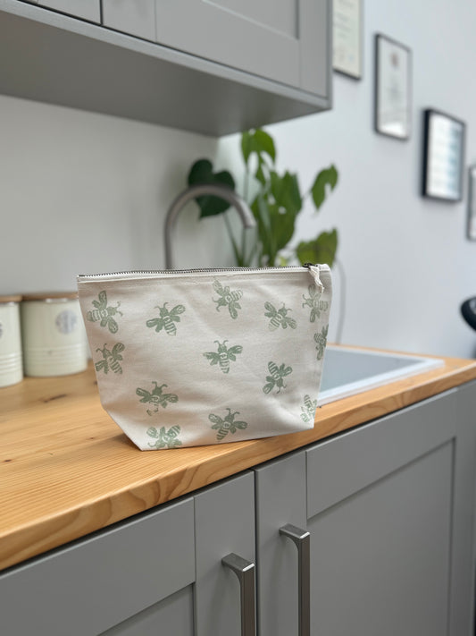 Khaki bee Medium Cosmetic Bag