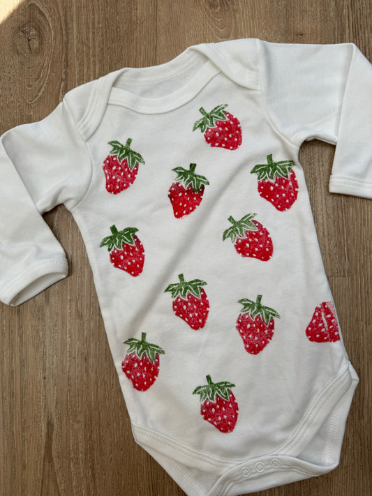 Strawberry print baby grow- Long sleeve