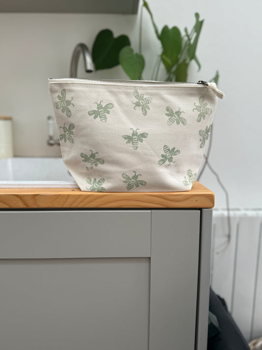 Khaki bee Medium Cosmetic Bag