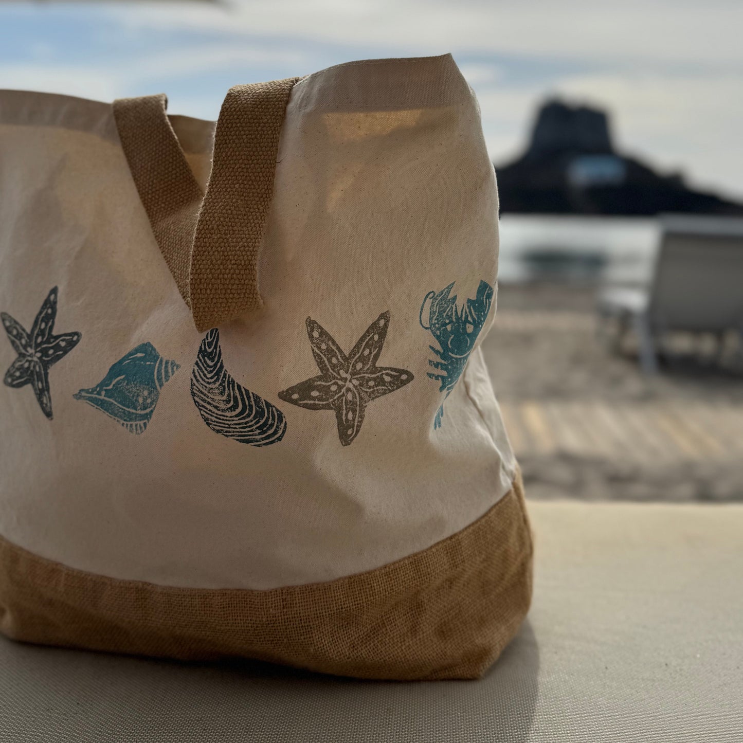 Block printed beach bag