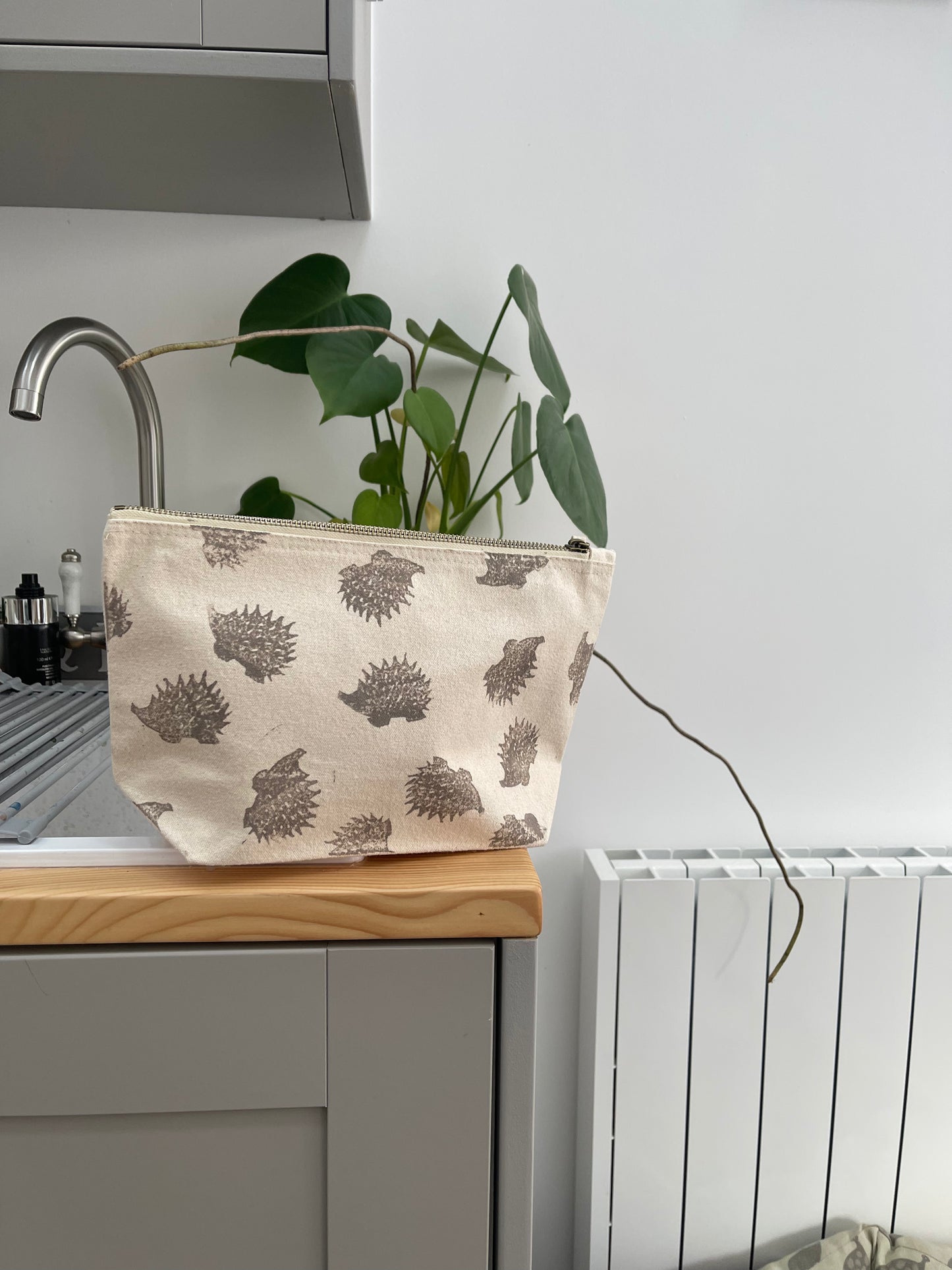 Block Printed Hedgehog Cosmetic Bag