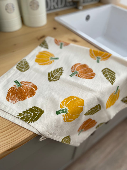 Pumpkins organic cotton tea towel