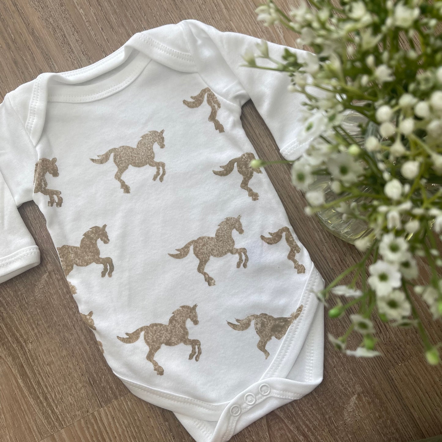 Long sleeve baby grow- Running Horse