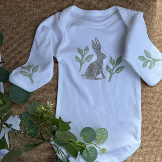 Long sleeve baby grow- Hare Print