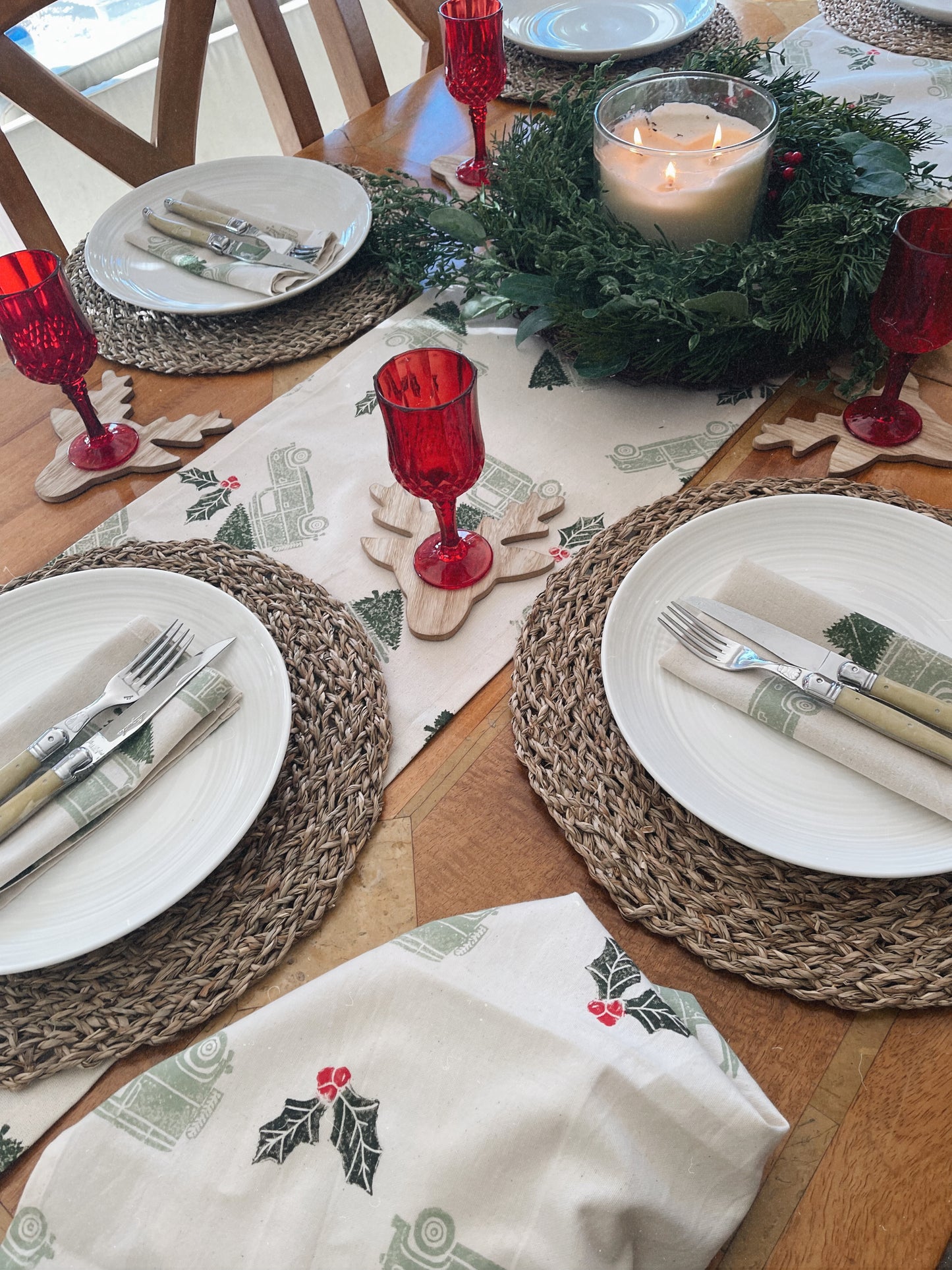 Christmas Table Runner- Block printed by hand