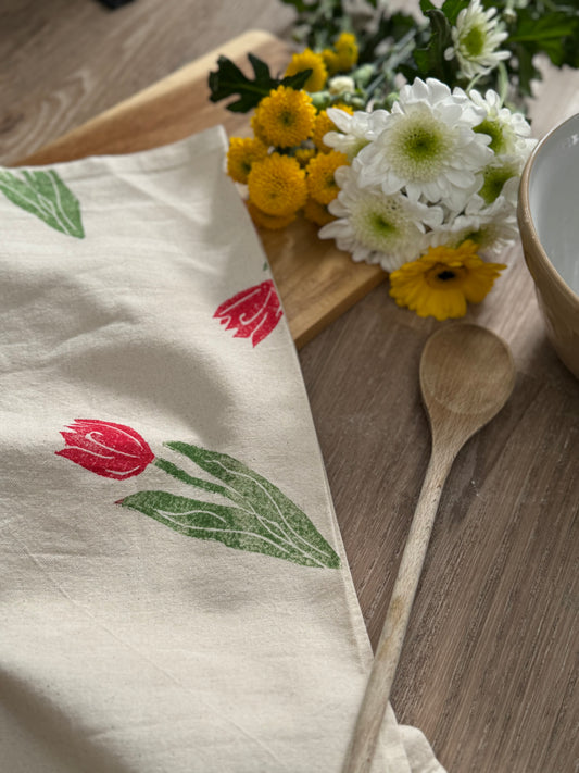 Red Tulips Organic Tea Towel