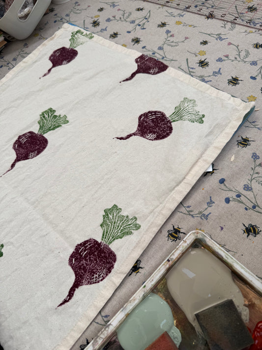 Beetroot print- Organic cotton tea towel