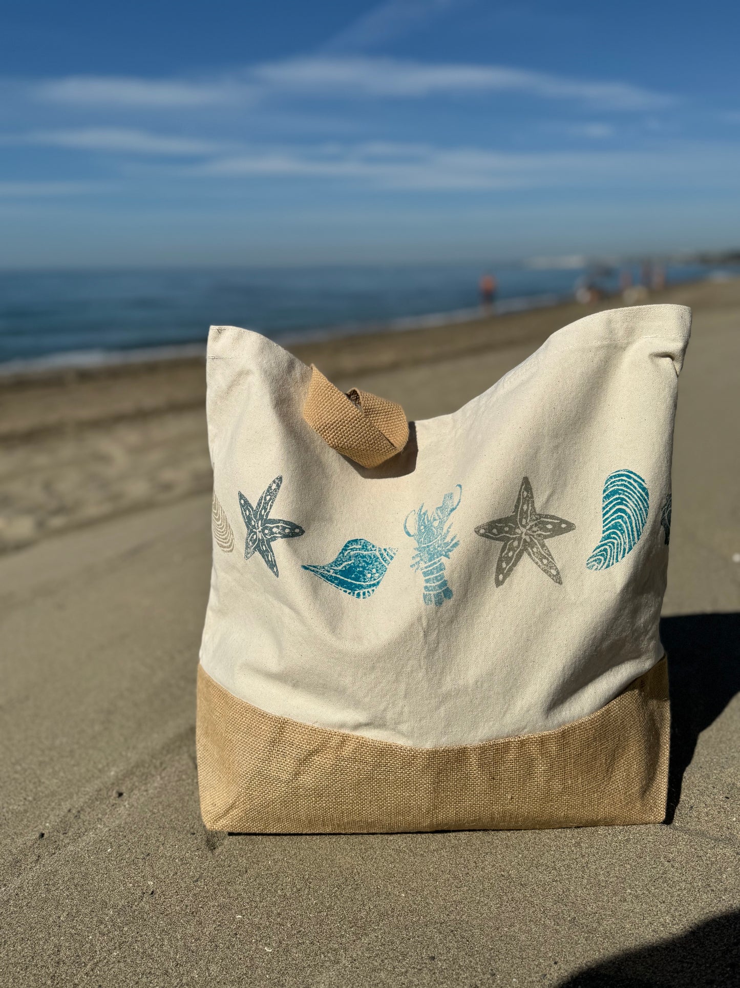 Block printed beach bag