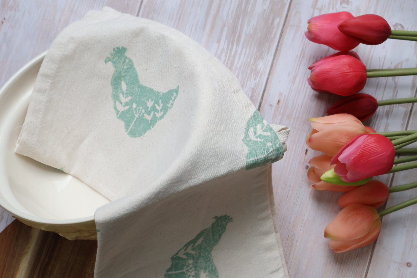 Wildflower Chicken 100% Organic Cotton Tea Towel