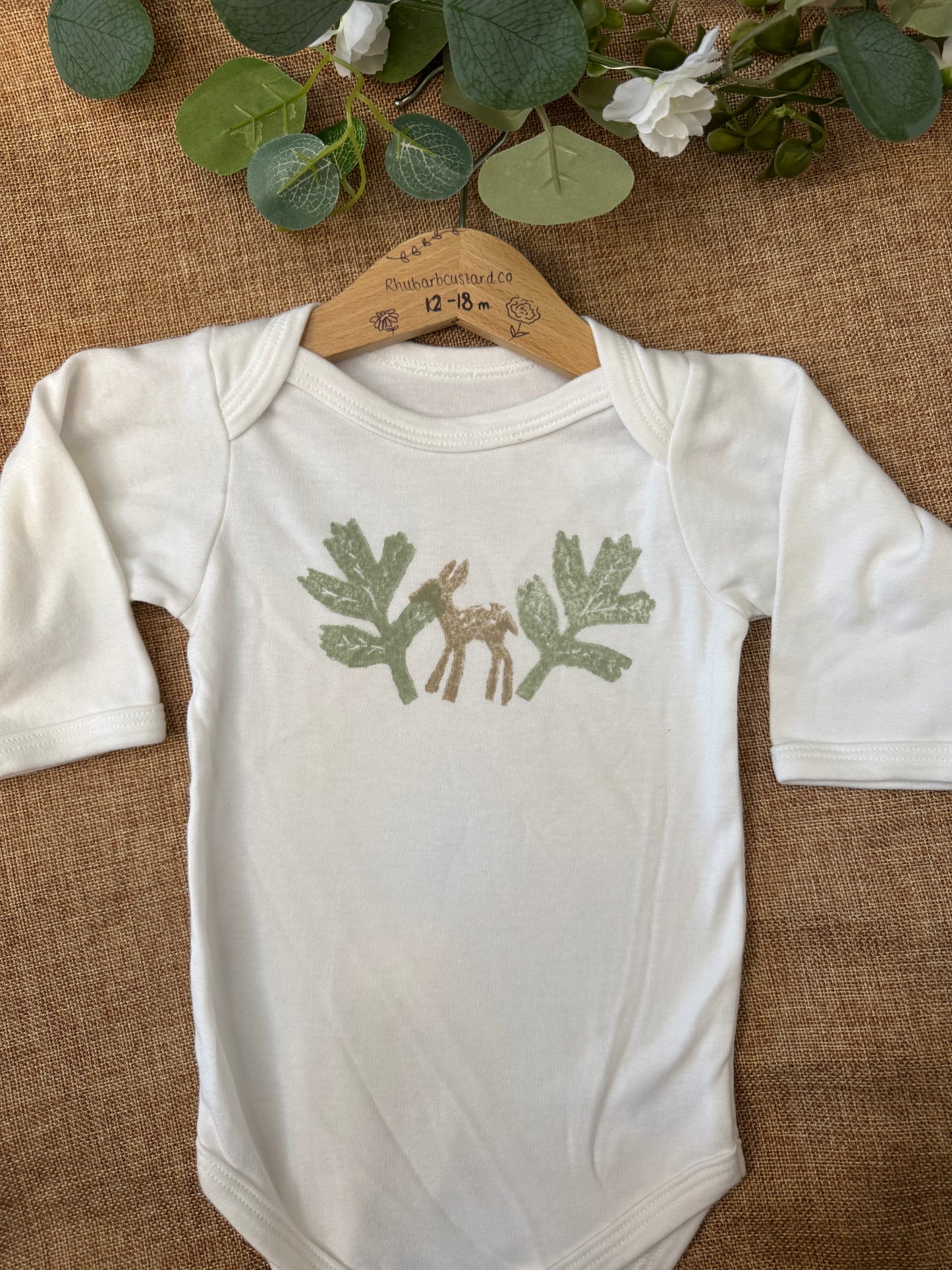 Woodland Fawn- hand printed baby grow