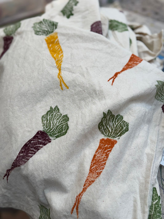 Colourful Carrots- Organic cotton tea towel