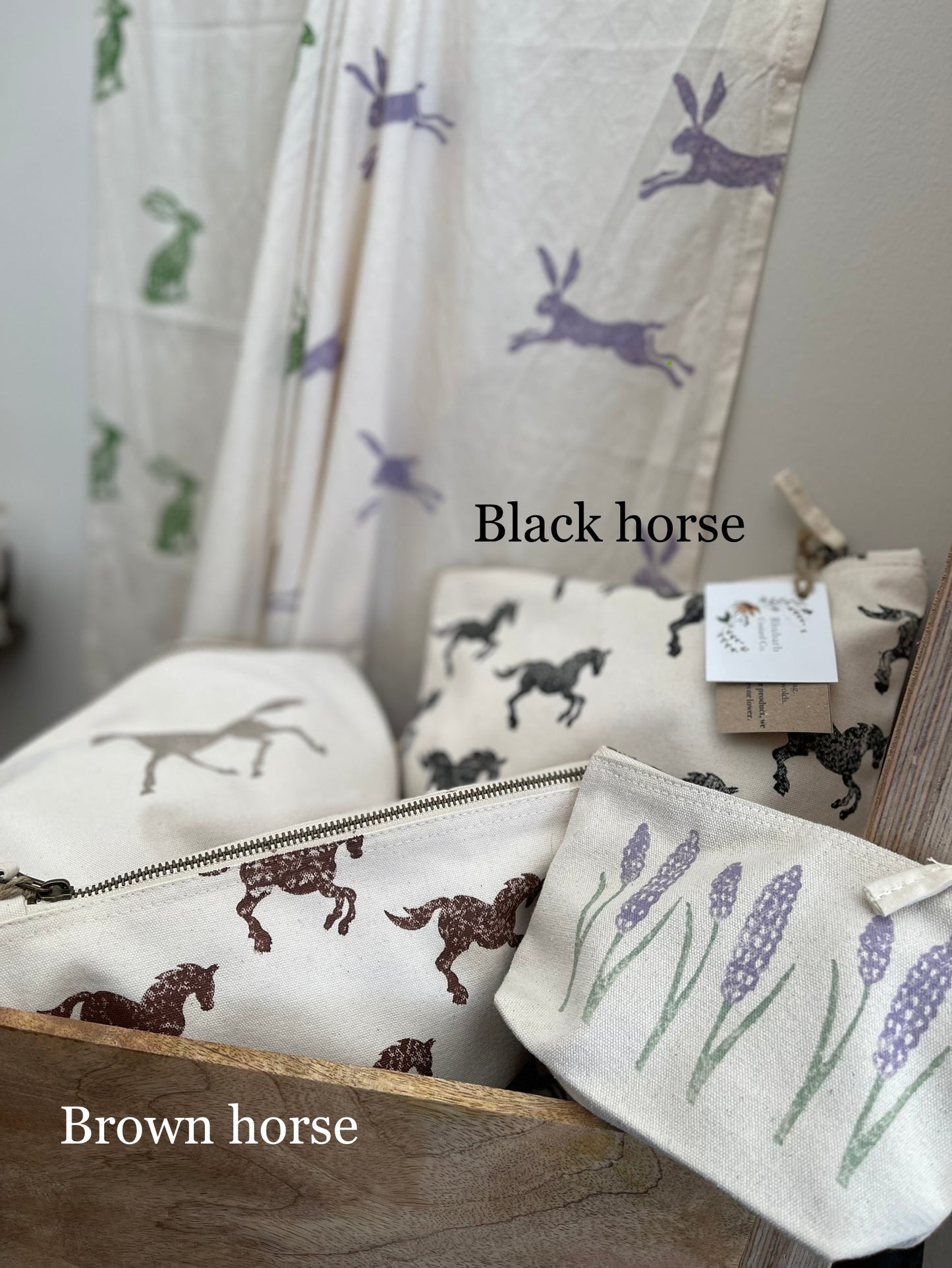 Block Printed Horse Cosmetic Bag