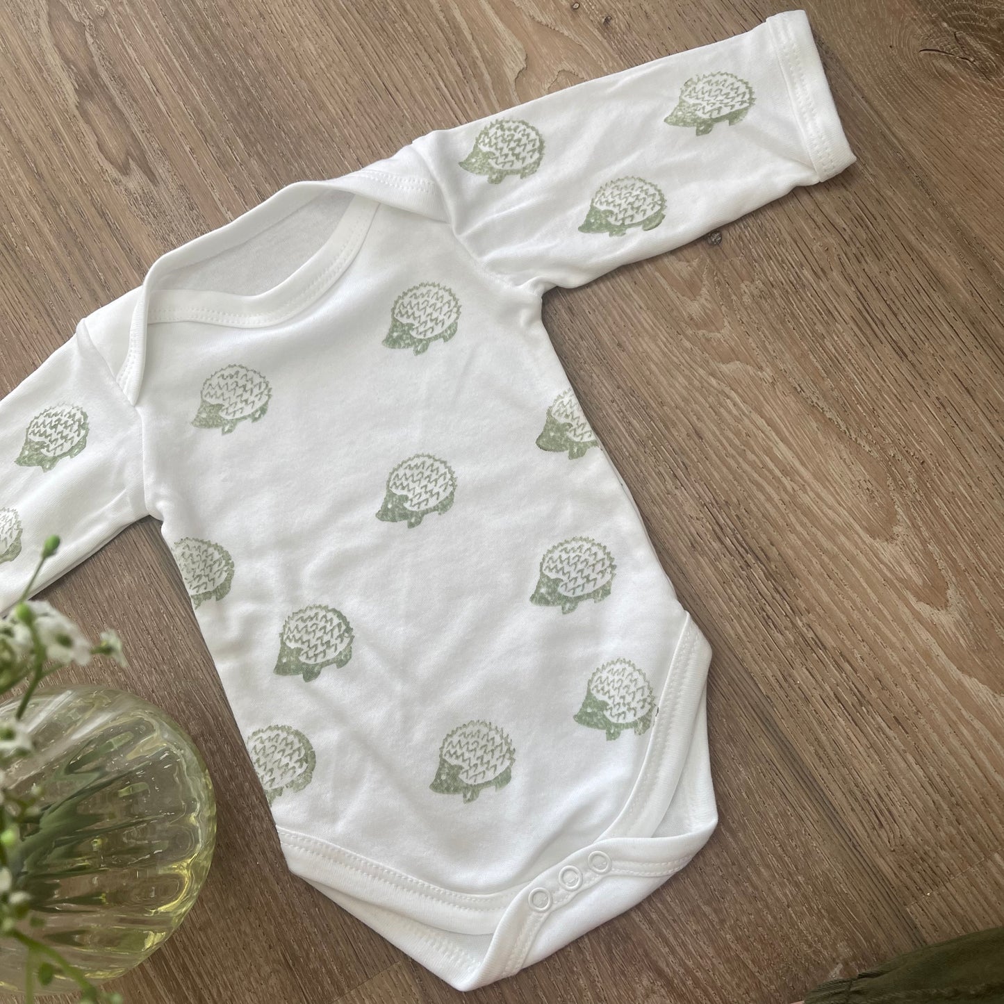 Long sleeve baby grow- Khaki Hedgehog