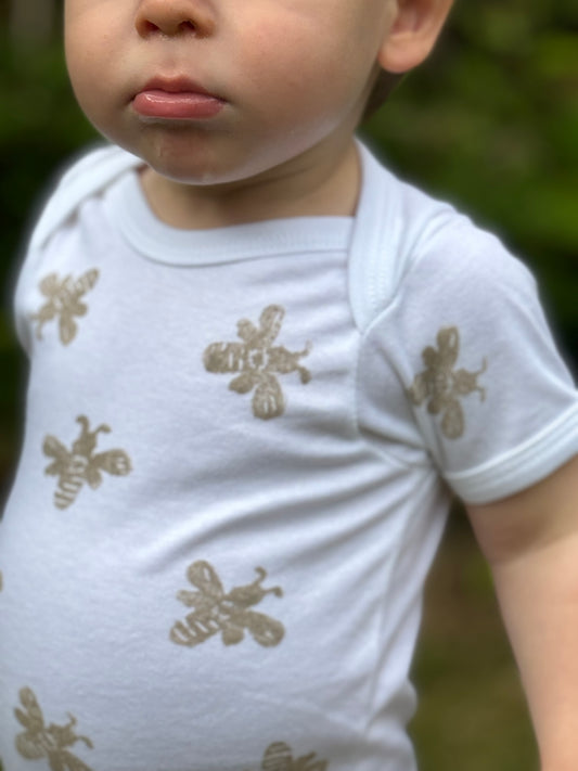 Bumble bee- hand printed baby grows