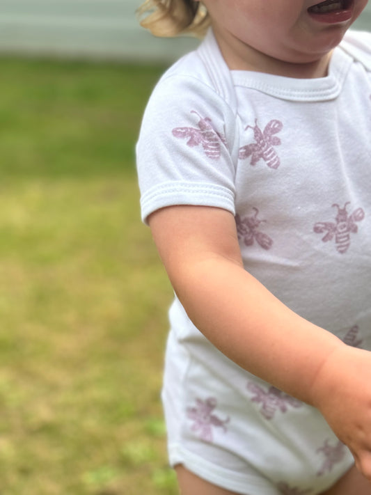 Bumble bee- hand printed baby grows