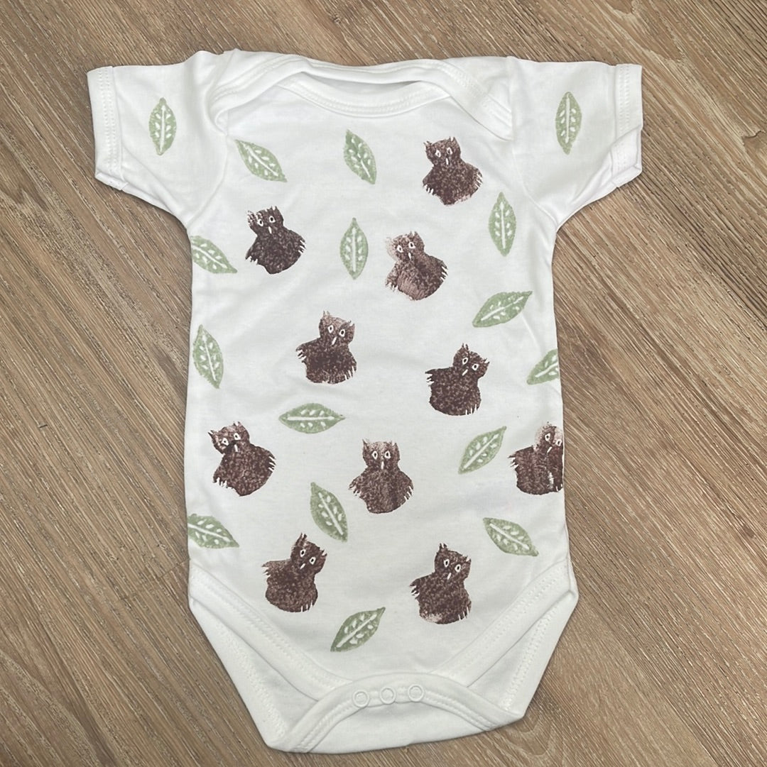 Block printed baby grow- Owls