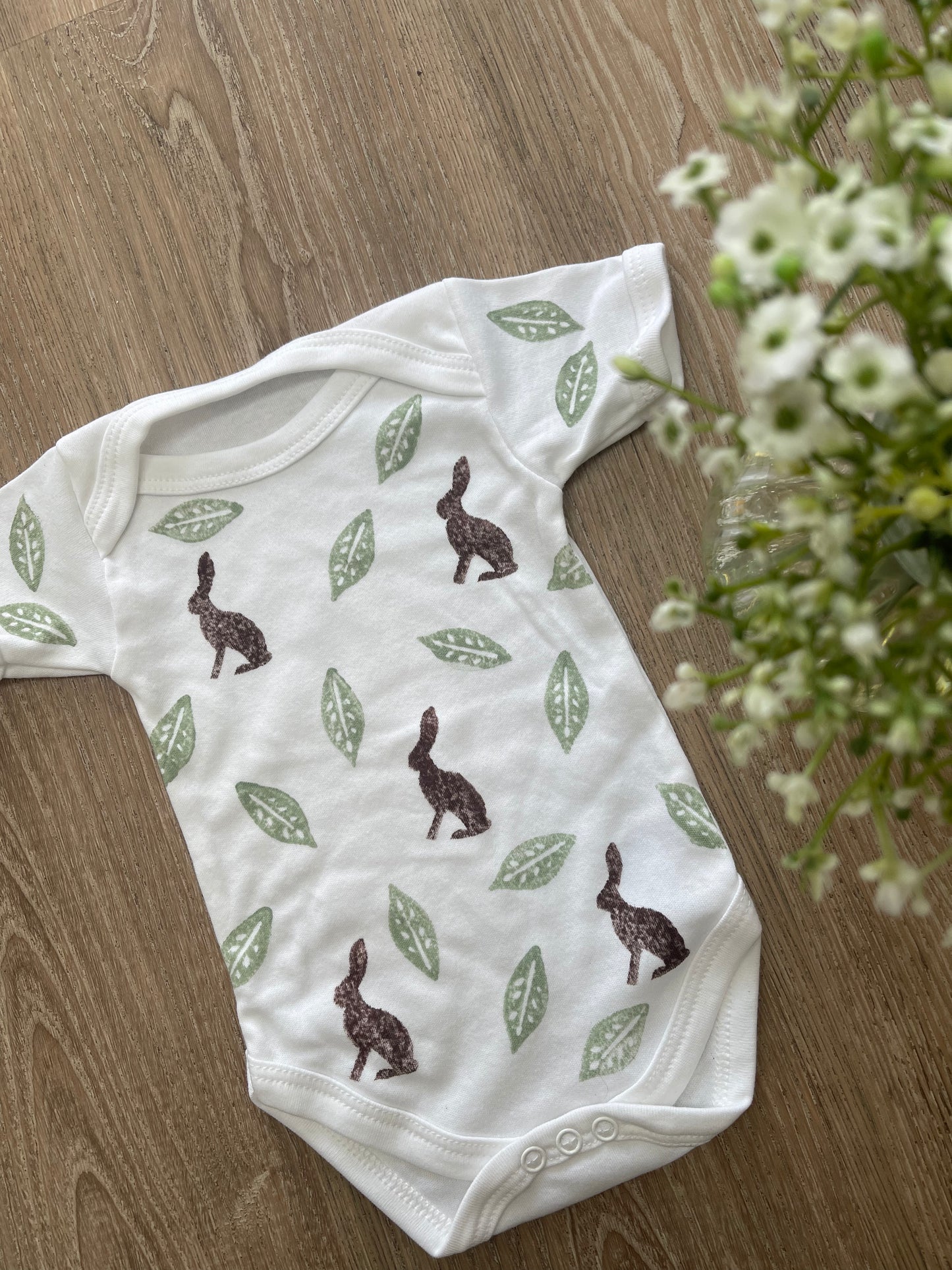 Short sleeve baby grow- Woodland hare