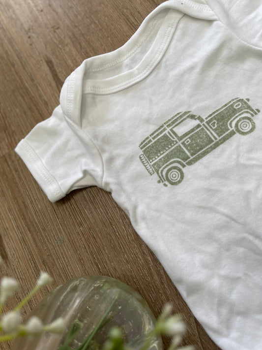 Land Rover- Block printed Baby Grow