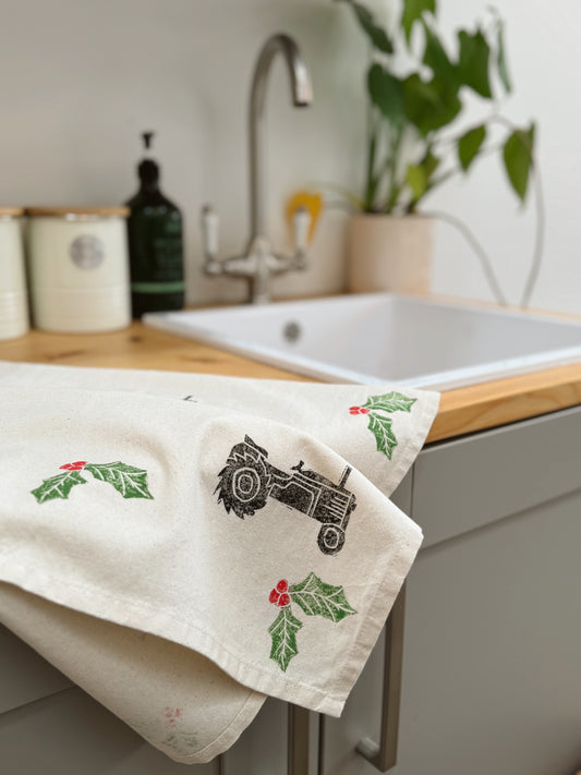 Christmas Vintage Tractor Tea Towel