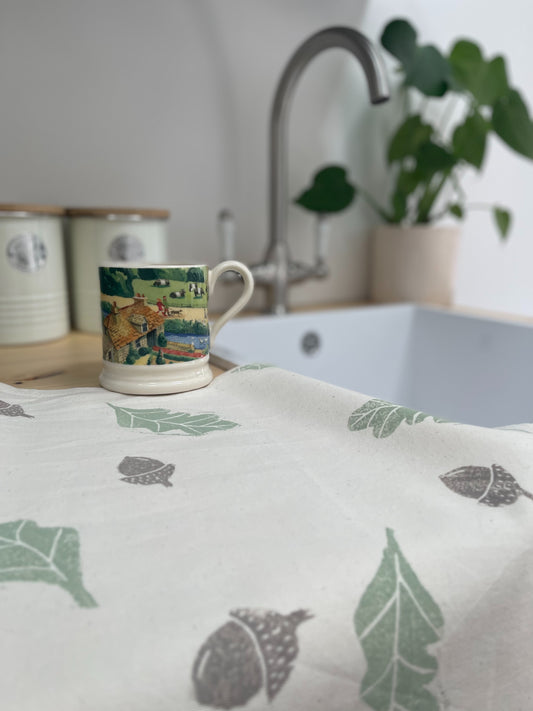 Oak Leaves Organic Cotton Tea Towel