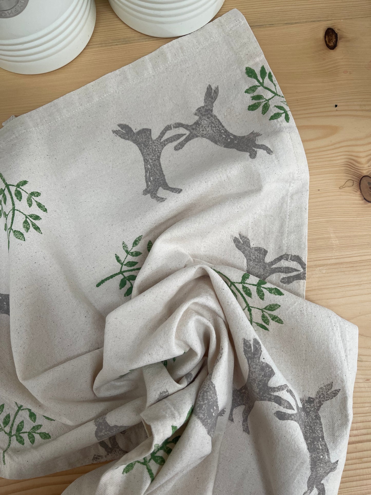 Boxing Hares Organic Tea Towel