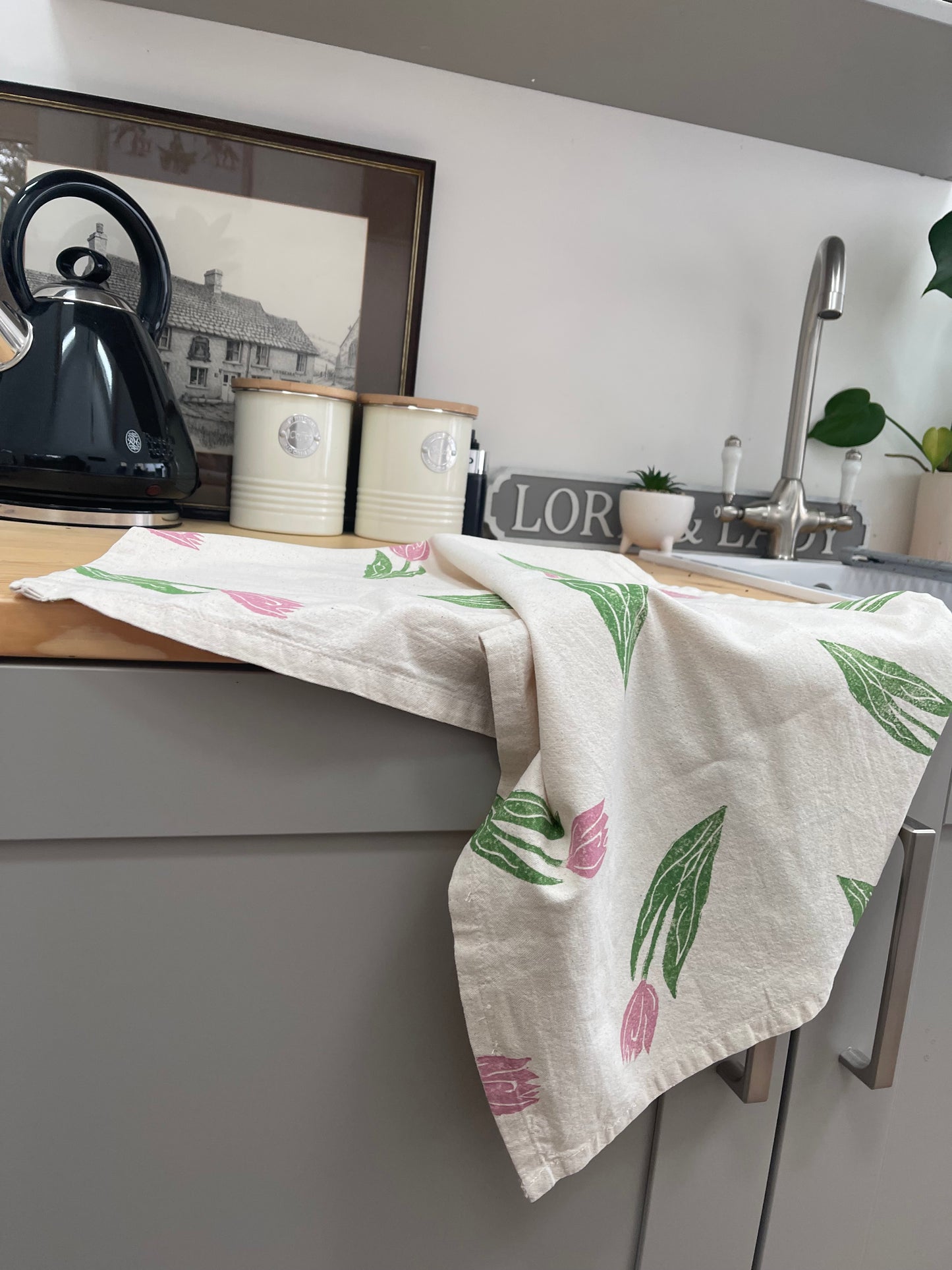 Pink Tulips Organic Tea Towel set