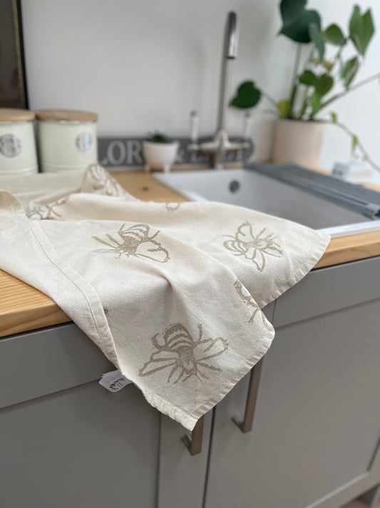 Bee Block Printed Tea Towel