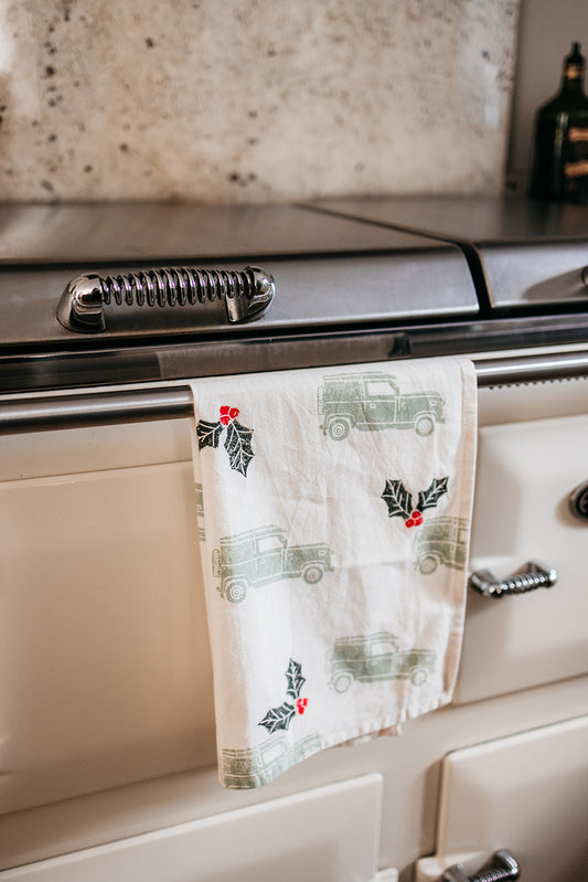 Christmas Holly Organic Tea Towel