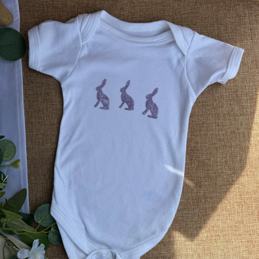 Sitting Hare- Block printed baby grow