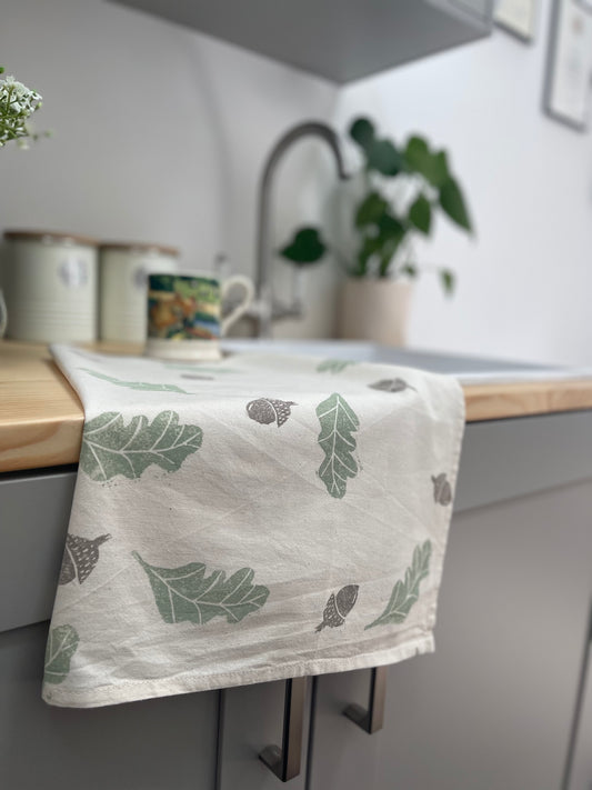 Oak Leaves Organic Cotton Tea Towel