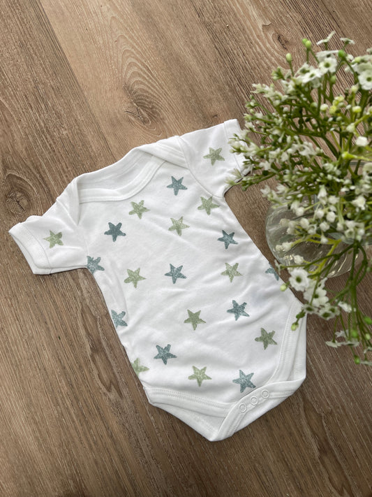 Stars- Block printed baby grow