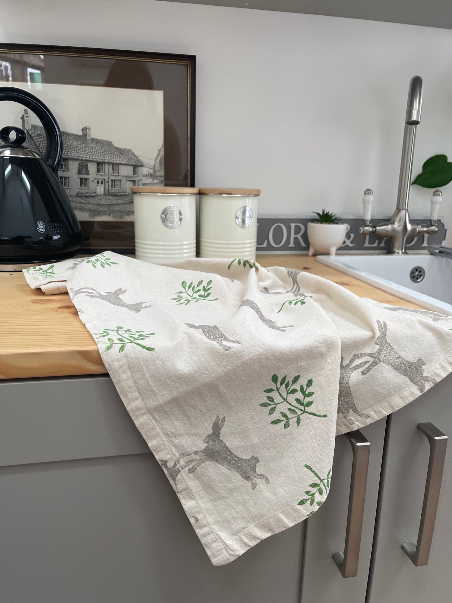 Boxing Hares Organic Tea Towel