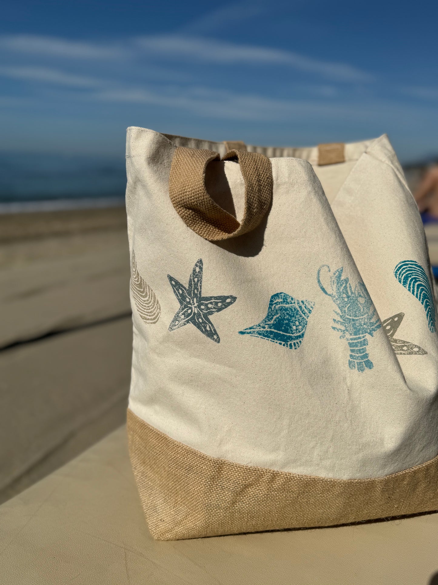 Block printed beach bag