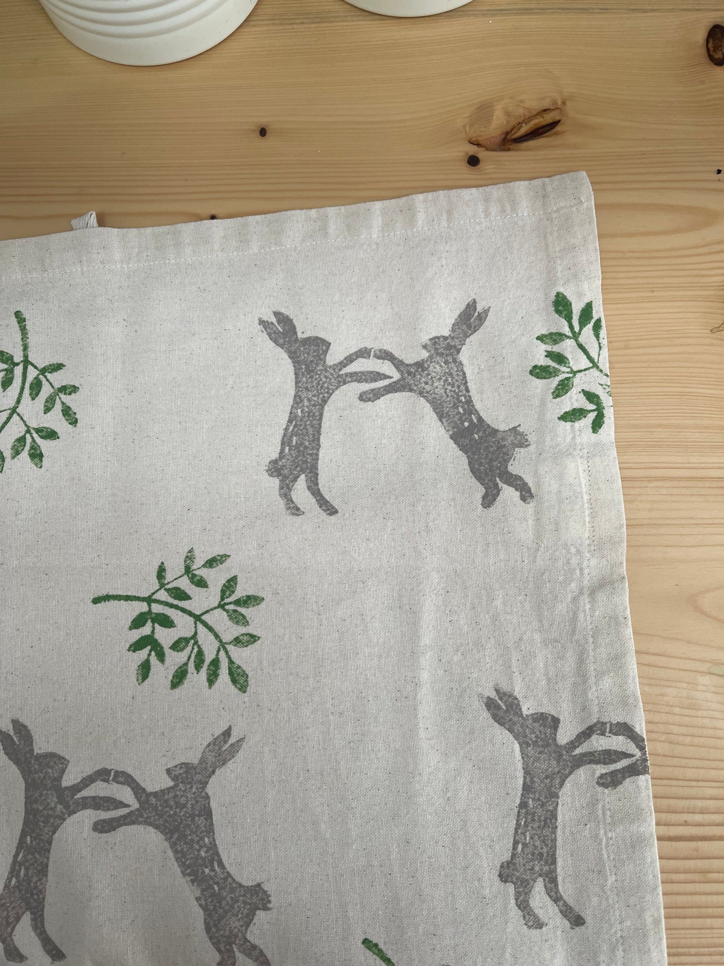 Boxing Hares Organic Tea Towel