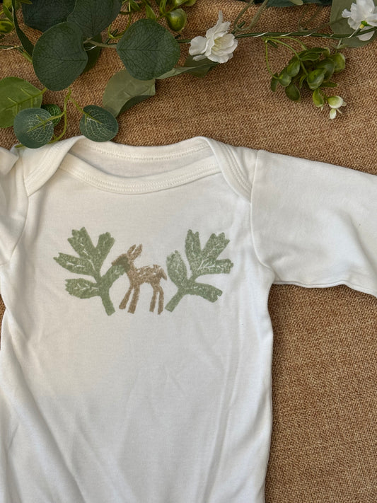 Woodland Fawn- hand printed baby grow