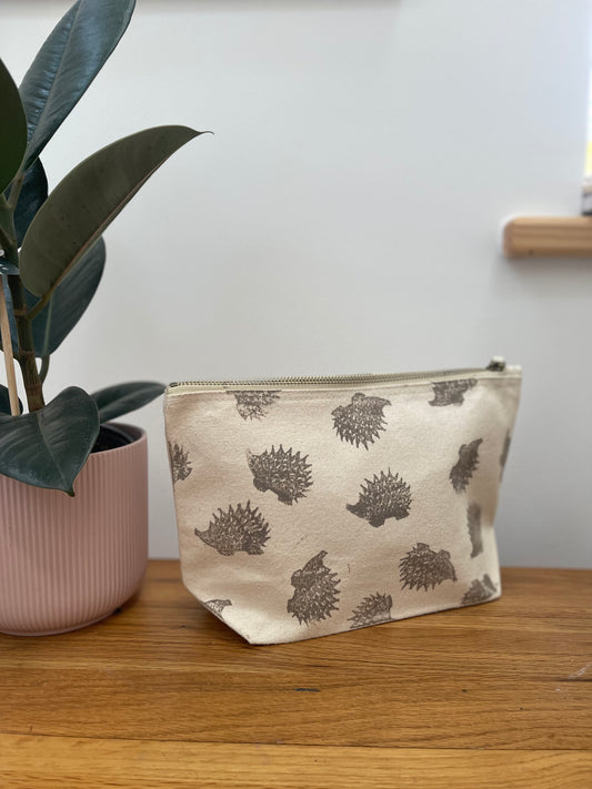 Block Printed Hedgehog Cosmetic Bag