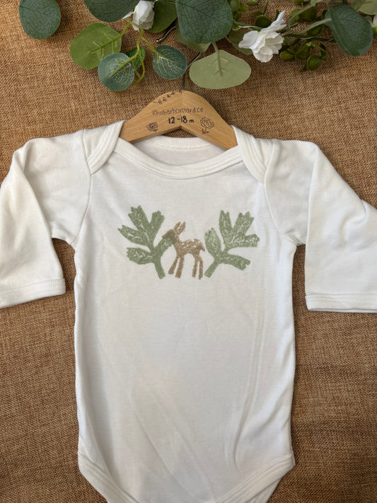 Woodland Fawn- hand printed baby grow